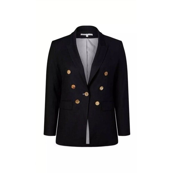 Veronica Beard Gaya Size 8 Linen Blend Dickey Jacket Blazer Black - Picture 3 of 15